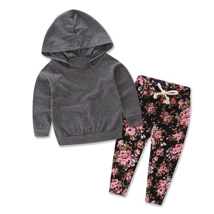 Clothes Set ,BeautyVan Baby Kids Set Long Sleeve Floral Print Tracksuit Top +Pants Outfits Set (24M, gray) N5