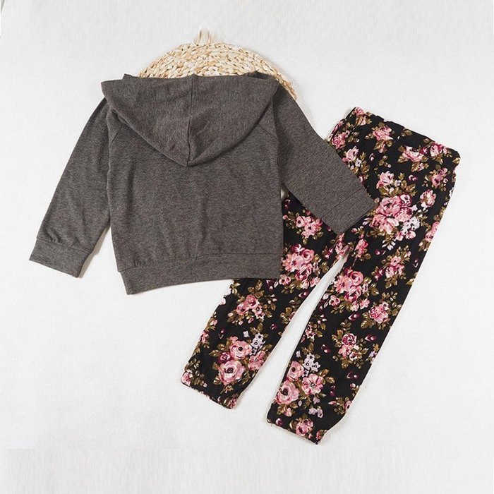 Clothes Set ,BeautyVan Baby Kids Set Long Sleeve Floral Print Tracksuit Top +Pants Outfits Set (24M, gray) N7