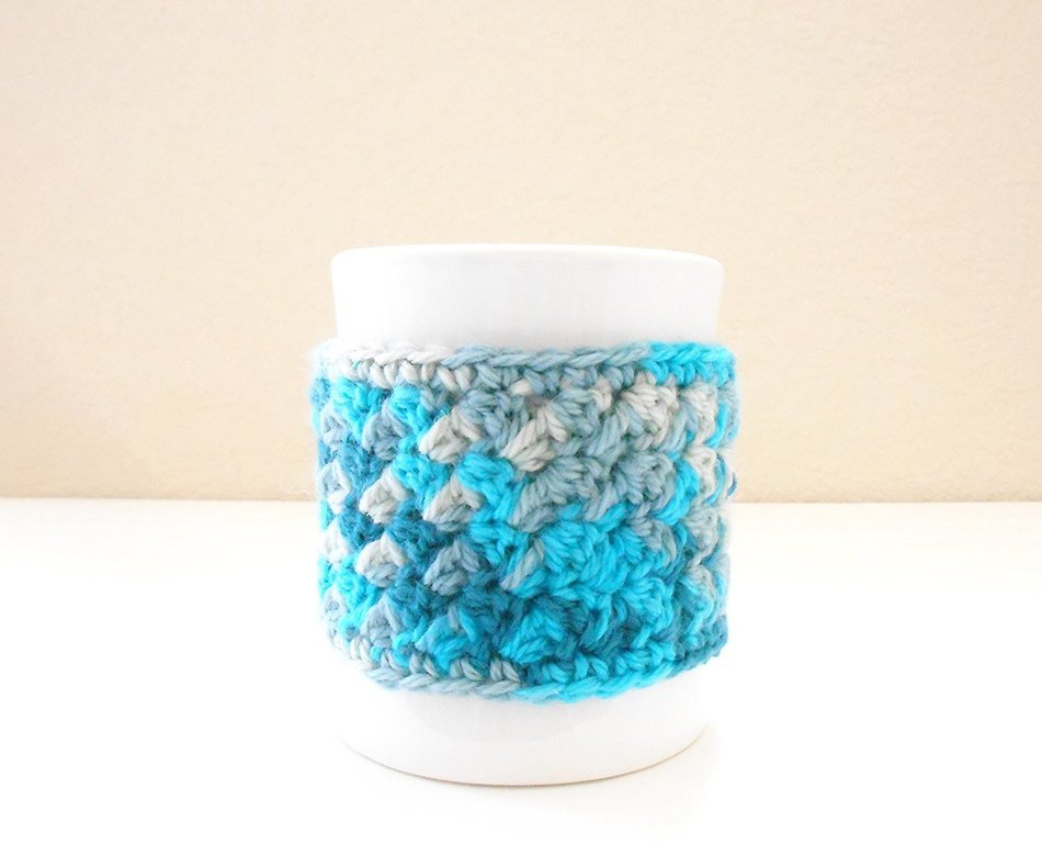 Crochet Coffee Mug Cozy, Cup Cozy, Tea Mug Sweater, Ocean Blue Colors N5