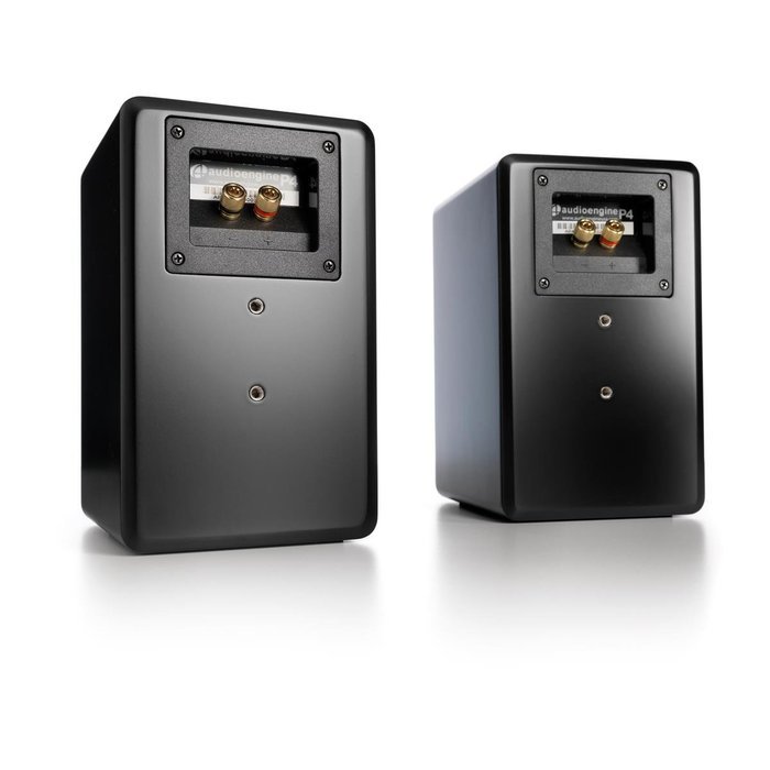 Audioengine P4 Premium Passive Bookshelf Speakers (Black) with DS2 Desktop Speaker Stands (Black) N4