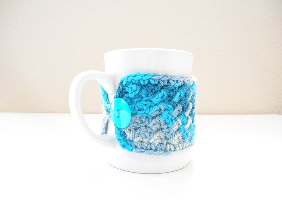 Crochet Coffee Mug Cozy, Cup Cozy, Tea Mug Sweater, Ocean Blue Colors N6