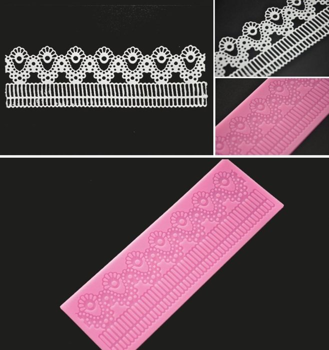 FOUR-C Sugar Craft Tools Silicone Cake Mat Sweet Lace Mould for Baking Color Pink N3