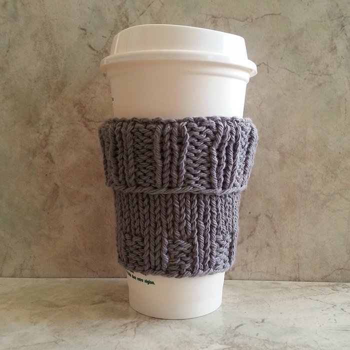 Coffee Cup Cozy Sleeve Hand knit Cotton Grey Mug Cozy fits a "Short" or "Grande" Coffee N2