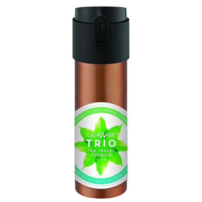 Casaware Trio Tea Infuser - Filter - Travel Tumbler with 2-way Leaf Compartment 16 Ounce (Copper) N7