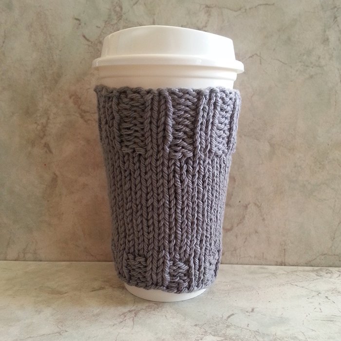 Coffee Cup Cozy Sleeve Hand knit Cotton Grey Mug Cozy fits a "Short" or "Grande" Coffee N3