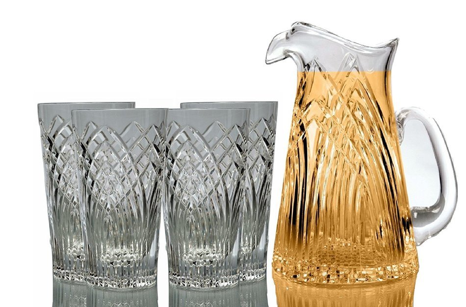 GAC Mouth Blown Crystal Water Pitcher with Eagle&rsquo;s Head Spout, Clear Cut, Capacity of 32oz N4