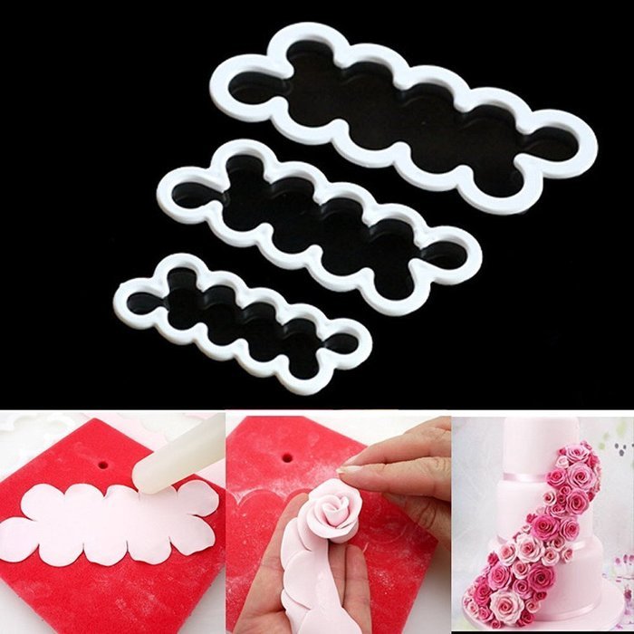 ASSIS 3 PCs Fondant Cake Decorating Gumpaste Rose Flower Mold Cake Tool The Easiest Rose Ever Cutter