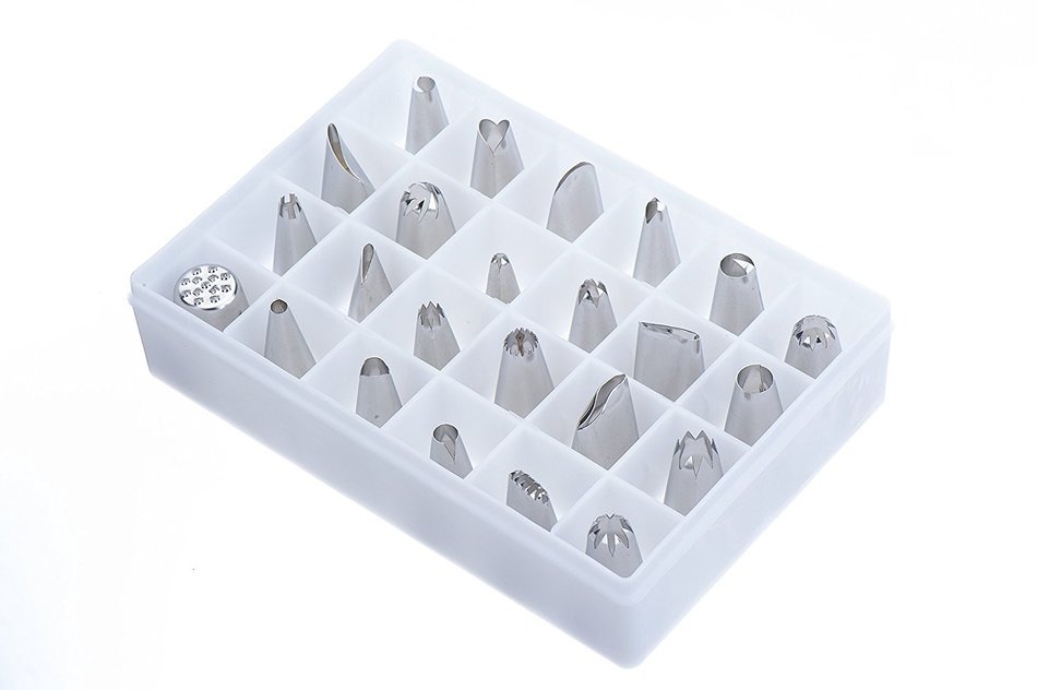 VonShef 24 Piece Stainless Steel Piping Bag Tips / Nozzles for Royal Icing, Buttercream or Frosting Cakes and... N3
