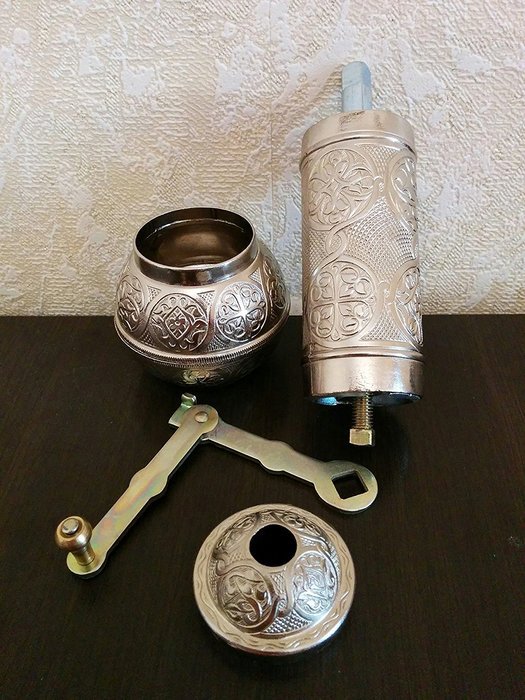 Armenian Handmade Antique Coffee Grinder, 3 Different Colors, 7.5'' (Silver) N8