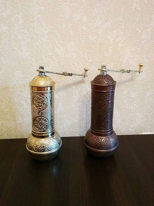 Armenian Handmade Antique Coffee Grinder, 3 Different Colors, 7.5'' (Silver) N9