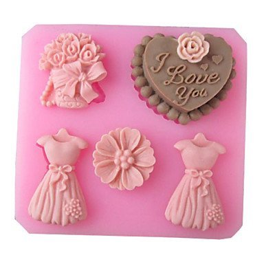 Y&XL&H Wedding Love Full Dress Baking Fondant Cake Choclate Candy Mold,L8.3cmW7.7cmH1.8cm N2