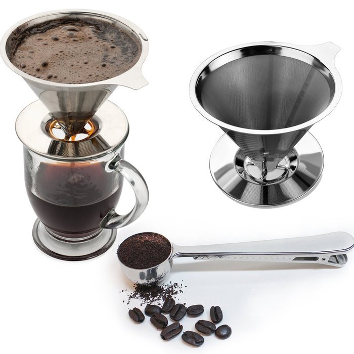 Coffee Dripper, Peyou Stainless Steel Pour Over Coffee Dripper, Reusable Double Layer Mesh Filter Design, Single... N6