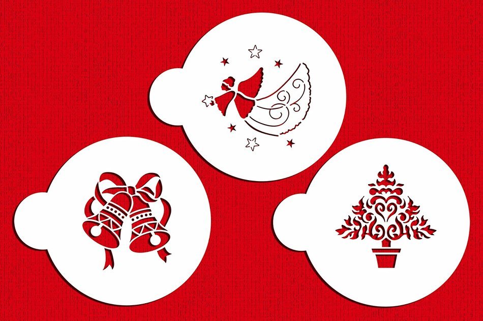 Designer Stencils C164 Christmas Cookie Stencils (Christmas Tree - Angel - Bells), Beige/semi-transparent N2
