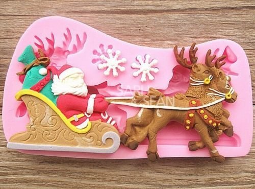 Christmas Santa Sled Deer Gifts Silicone Fondant Mold Chocolate Cake Cookie Biscuit Decor Gum Pastry Tool Kitchen...