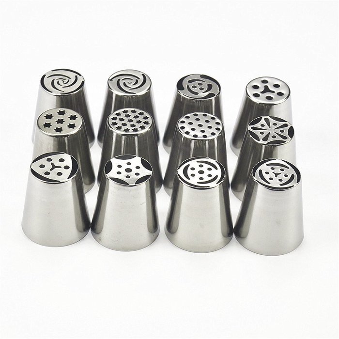 TANGCHU Russian Piping Tips 12PCS/SET Stainless Steel Middle Size Icing Syringe Set DIY Coupler Nozzle with Storage... N2
