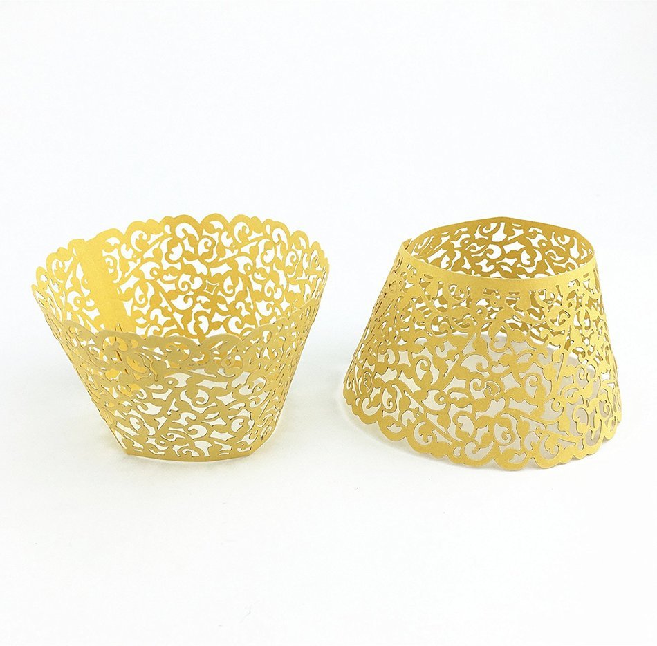 Yansanido 100 set pink Filigree Artistic Bake Little Vine Lace Laser Cut Cupcake Wrapper Cup Muffin Case Trays... N8