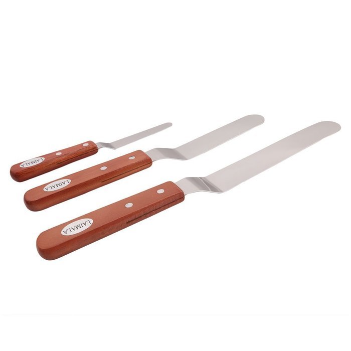 LAIMALA Stainless Steel Offset Spatula Set Icing Cake Decoration Tools, Wooden Handle, Set of 3, 4''-6''-8'' N2
