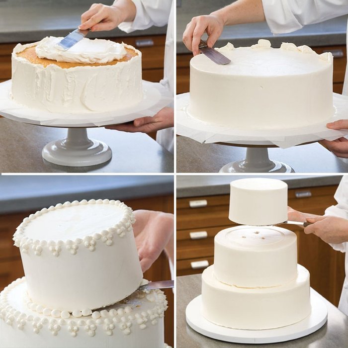 LAIMALA Stainless Steel Offset Spatula Set Icing Cake Decoration Tools, Wooden Handle, Set of 3, 4''-6''-8'' N3