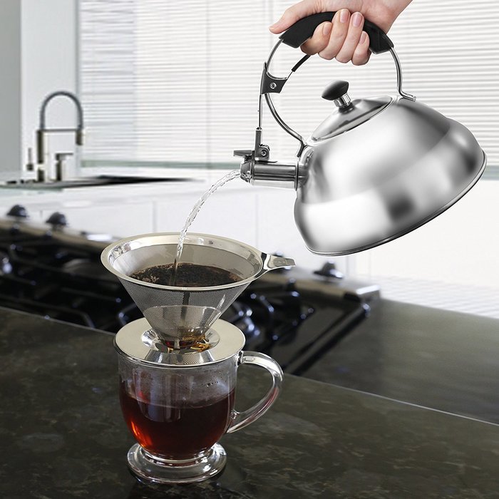 Surgical Stainless Steel Whistling Tea Kettle, 2.75 Quart Stove Top Kettle Teapot with Layered Capsule Bottom,... N4