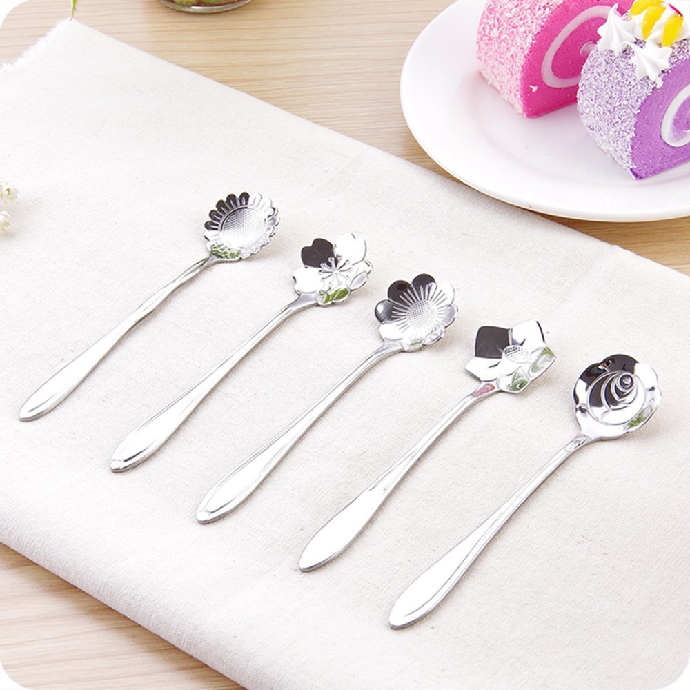 Freedi Pcs Flower Pattern Stainless Steel Coffee Mixing Spoon Tea