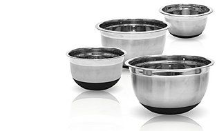 4 Pcs Stainless Steel German Mixing Bowls Set with Non-Skid Silicone Bottoms N7