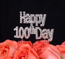 LOVENJOY with Gift Box Happy 100th Day Crystal Rhinestone Baby Shower Cake Topper Silver, 3.9-inch N3