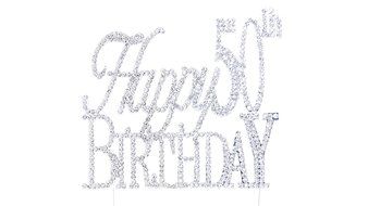 Happy 60th Birthday Rhinestone Crystal Cake Topper Silver, Numbers, Letters for Wedding, Birthday, Anniversary... N20