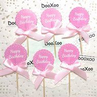 DOOXOO 12pc Pink Happy Birthday Cupcake Toppers First Birthday One Toppers Personalized Toppers Birthday Toppers... N5