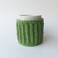 Coffee Mug Cozy Sage with Flower Button N2