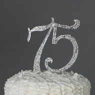 75 Cake Topper for 75th Birthday or Anniversary Crystal Rhinestone Number Decoration (Silver) N5