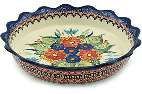 Polish Pottery Fluted Pie Dish 8-inch Spring Splendor UNIKAT N3