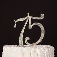 75 Cake Topper for 75th Birthday or Anniversary Crystal Rhinestone Number Decoration (Silver) N7