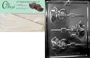 Cybrtrayd 45St25-K126 Pirate Skull Lolly Kids Chocolate Candy Mold with 25 Cybrtrayd 4.5-Inch Lollipop Sticks