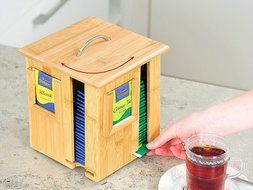 Kesper Tea Bag dispenser 6.3" x 6.3" x 7.87" of Bamboo, Brown