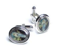 SILVER-Colored Men&#039;s Cuff Links. Oval shape Virgin Mary Cufflinks N2