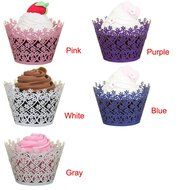 Voberry&reg; 50 Pack White Flower Filigree Lace Cupcake Wrapper Liners Wedding Birthday Party Cake Wrapps (White)