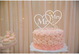 LOVENJOY with Gift Box Mr and Mrs Monogram Wedding Engagement Cake Topper Rustic Wood (5.5-inch) N3
