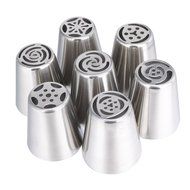 FEESHOW Set of 7 Russian Flower Icing Piping Cake Nozzles Tips Baking Tools Home Baking DIY Tool (Silver-7 Pcs) N7