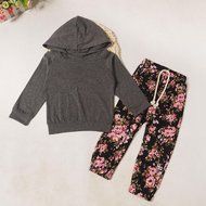 Clothes Set ,BeautyVan Baby Kids Set Long Sleeve Floral Print Tracksuit Top +Pants Outfits Set (24M, gray) N14