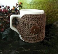 Coffee Mug Cozy Cotton Brown N3