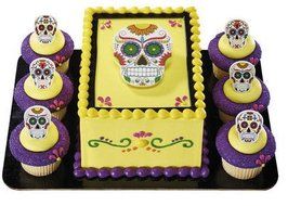 Happy Halloween Day of the Dead Cake Topper with 12 Cupcake Decoration Rings N2