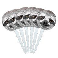 Set of 6 Cupcake Picks Toppers Decoration Animals - Sloth Face N21