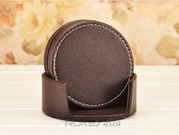 Figella Set of 6pcs Round Coffee Cup Mat PU Leather Placemat Coasters Cup Mats with Holder for Home Decoration... N3