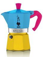 Bialetti: Moka Express Special Edition 2015, 3-Cups (Blue with Yellow Bottom, Handle and Knob in Fuchsia) [ Italian...