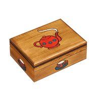 Wooden Tea Box With Teapot and Tea Cups Design Hand Painted N2