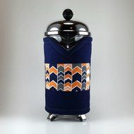 French Press Cozy Cover,8 cup, Insulated Coffee Wrap, Navy Blue Chevron N3