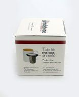 the Grindstone, Universal Tea Infuser, Easy Brewing of Loose Leaf Teas, Stainless Steel with Black Lid (New Item) N5