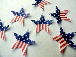 24 VERY SMALL American Flag Stars Patriotic INDEPENDENCE DAY 4TH FOURTH OF JULY 0.75" Decorative Wafer Paper Toppers &copy;