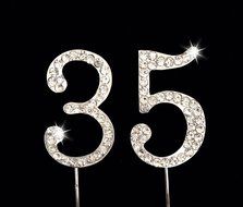 35th Birthday / Wedding Anniversary Number Cake Topper with Sparkling Rhinestone Crystals - 1.75