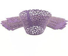 Yansanido 100 set pink Filigree Artistic Bake Little Vine Lace Laser Cut Cupcake Wrapper Cup Muffin Case Trays... N14